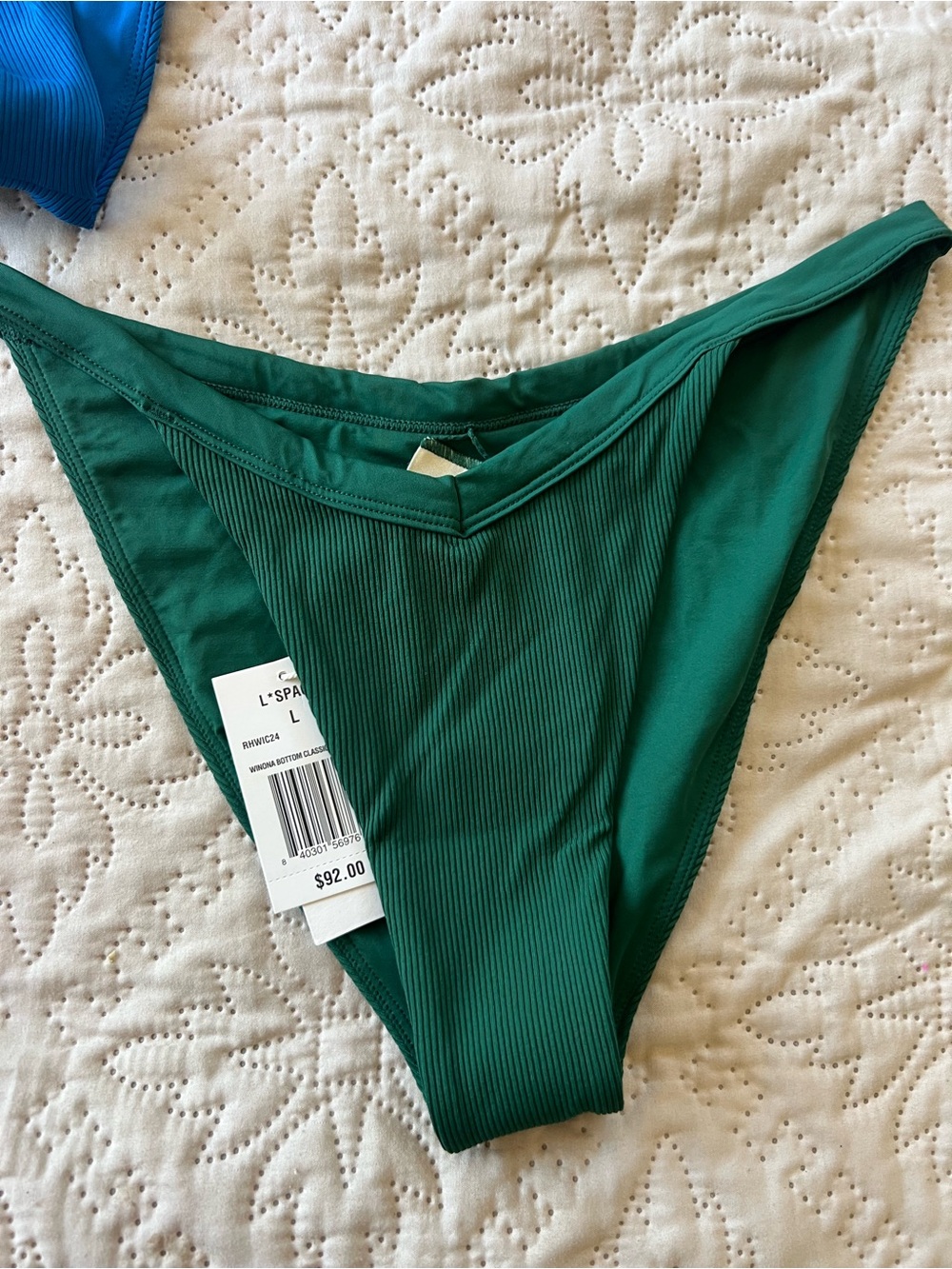 l*space Ribbed Bikini Bottoms Trio in Blue, Pink & Green - Picture 3 of 4